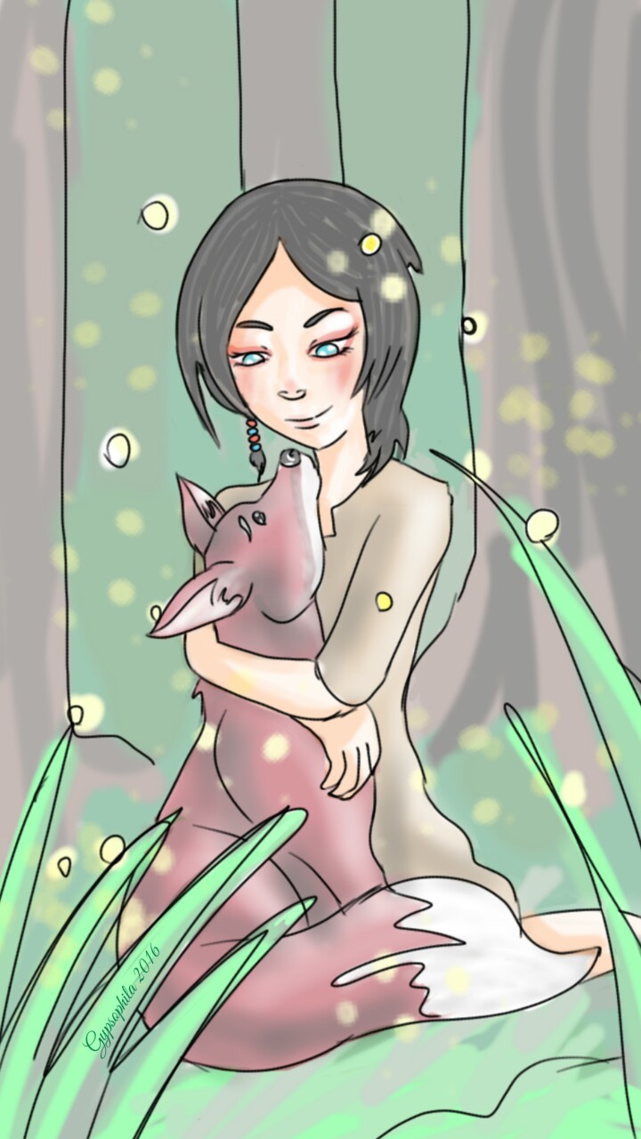 Fox and girl #forest #fox #wild #fireflies #isuckatbackgrounds #lol