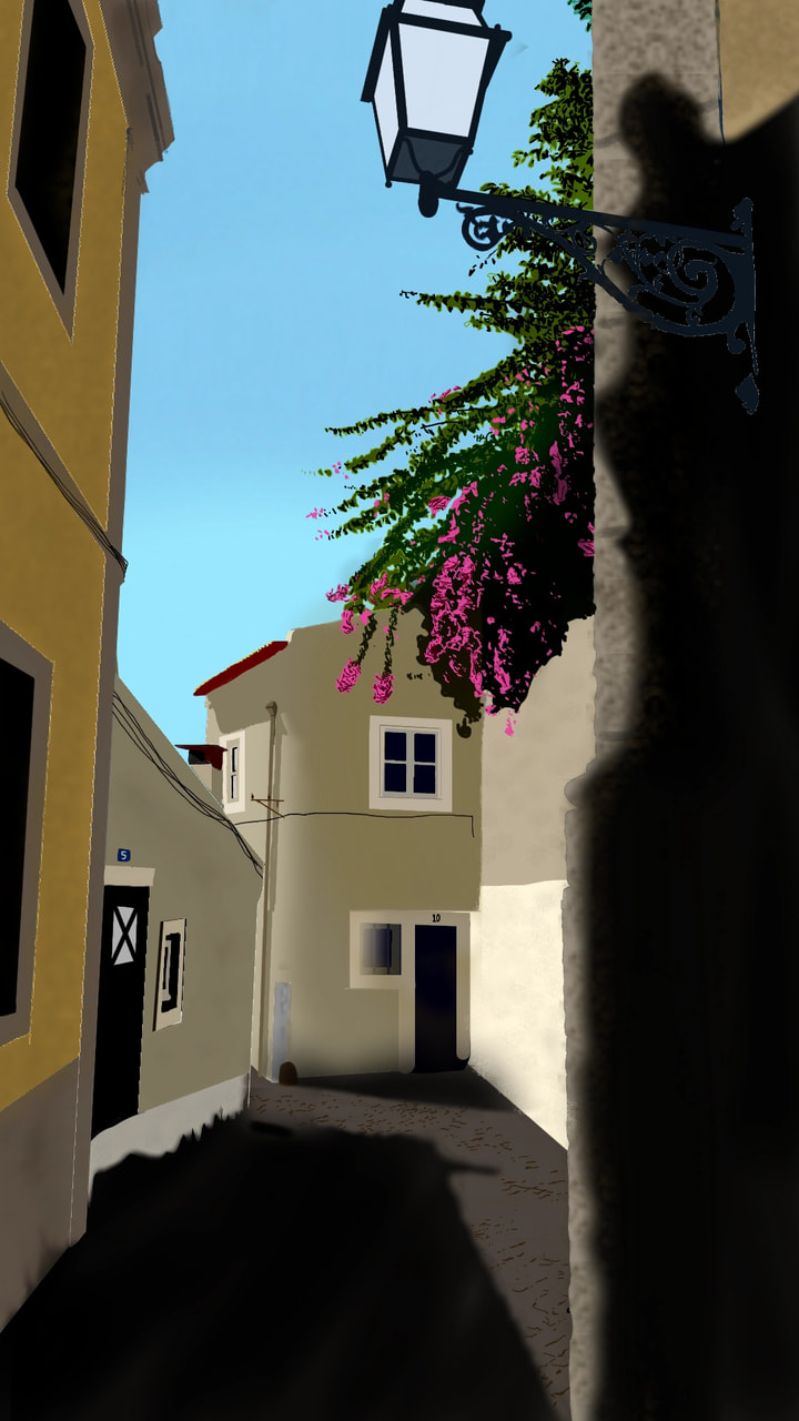 Last summer my friends and I travelled to portugal. It was fantastic! This scene pictures a typical alley (rua 😉 ) in Lisbon #lisbon #travelchallenge #fridayswithsketch