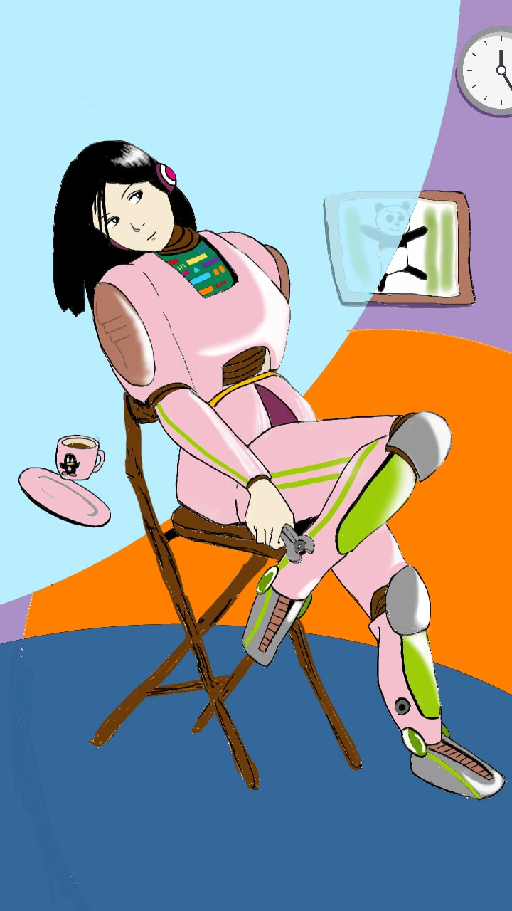 Future daily A scene 未来の日常の一コマ　　vvvoちゃんのウサちゃんに触発されてメタルボディを描こうとしたが…金属は難しい…😵 #sonysketch #futurechallenge #fridayswithsketch #パン美