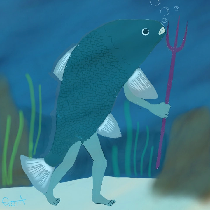 人魚　魚人か？移動の電車で作成、鱗とか雑…(T_T)〜しかも、 まさかのペン破損、指がき…（笑） #merMay #sonysketch #fridayswithsketch