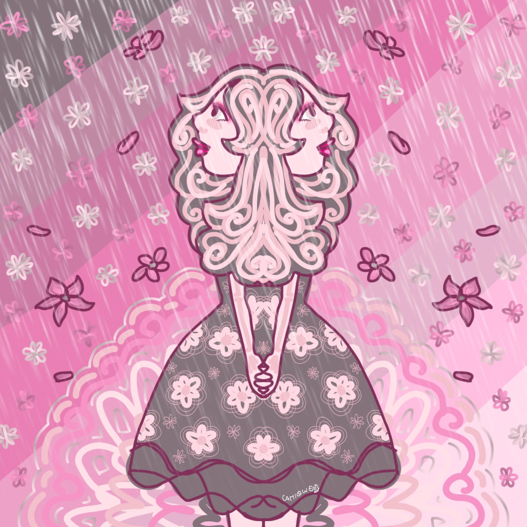 #springchallenge #fridayswithsketch #spring #pink #flowers #rain #girl #twins #simetric ‪@sonysketch‬ edit: thanks for the feature❤