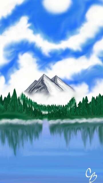 Swirling Clouds over Twin Peaks #sky #clouds #blue #water #calm #peaceful #beautiful #places #landscapes #mountains #trees #nature #fog